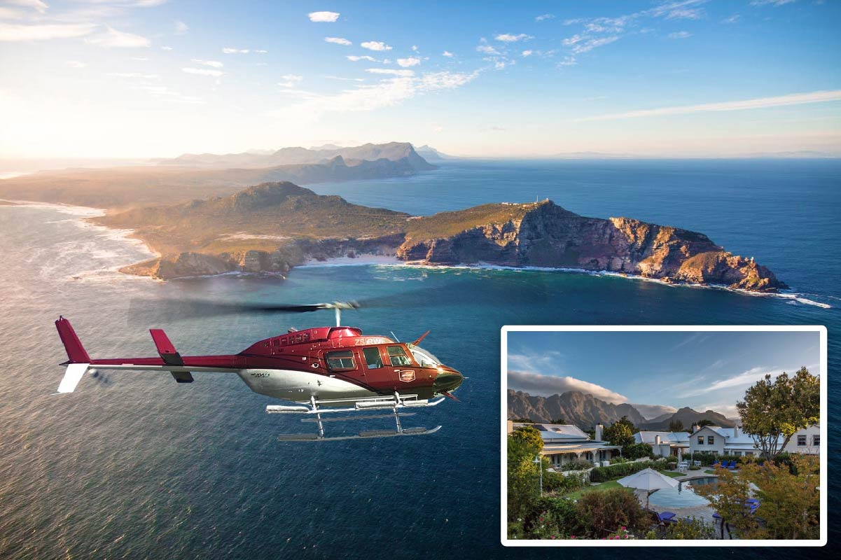 Helicopter wine tour to La Colombe via Cape Point helicopter flight route